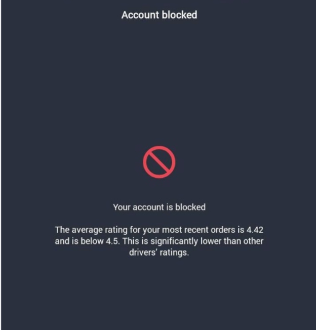 screenshot of blocked account message